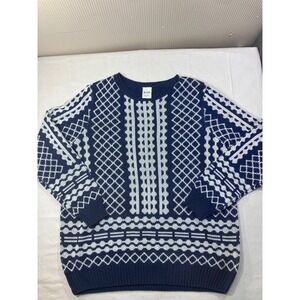 Blair Navy White Fair Isle Geometric Knit Sweater Womens Size L Acrylic